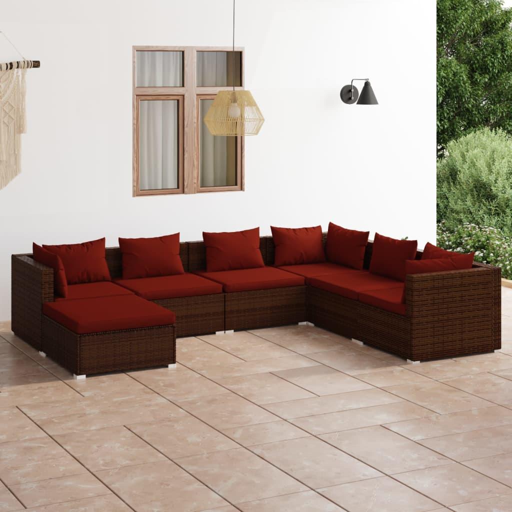 7 Piece Patio Lounge Set with Cushions Poly Rattan Brown at Set Shop and Smile