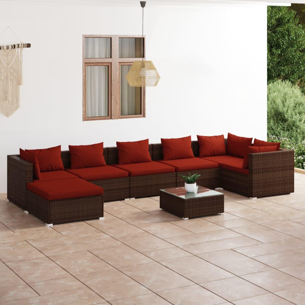 8 Piece Patio Lounge Set with Cushions Poly Rattan Brown at Set Shop and Smile