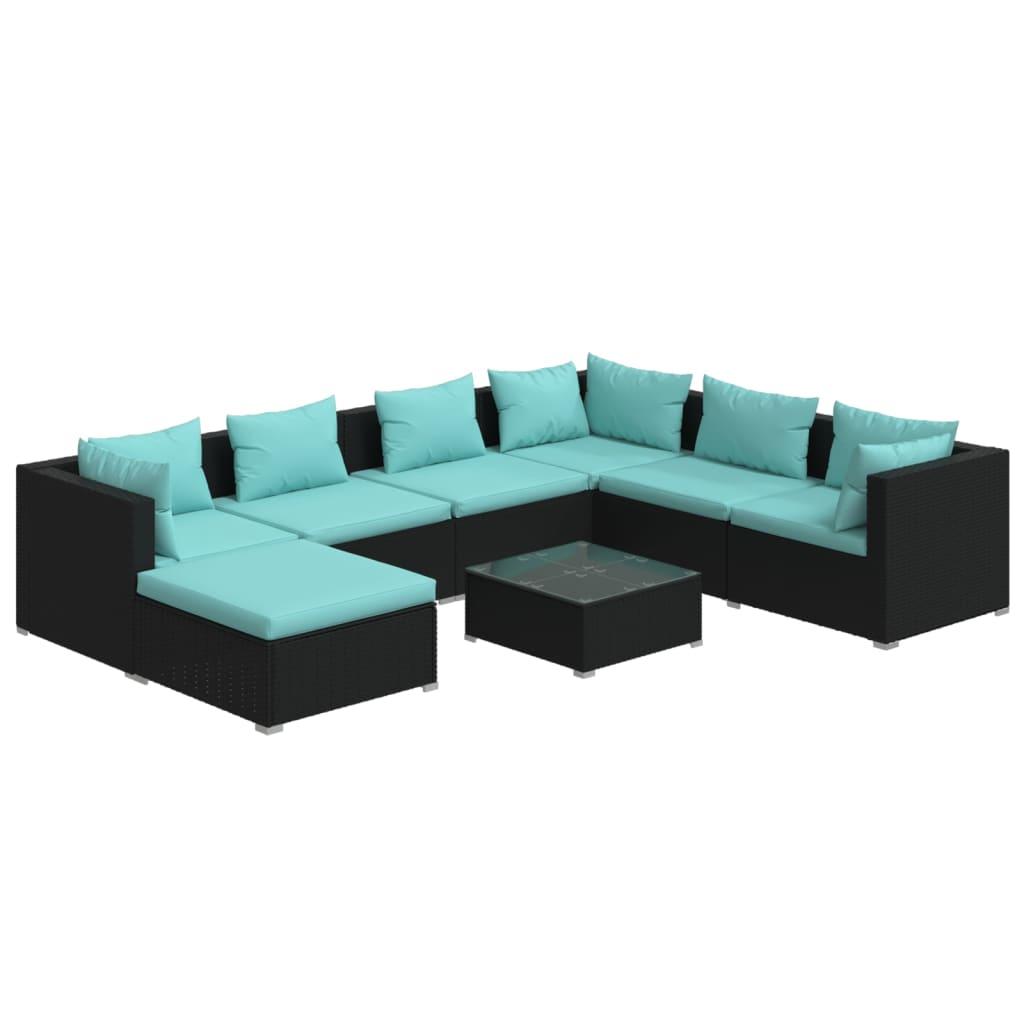8 Piece Patio Lounge Set with Cushions Poly Rattan Black at Set Shop and Smile