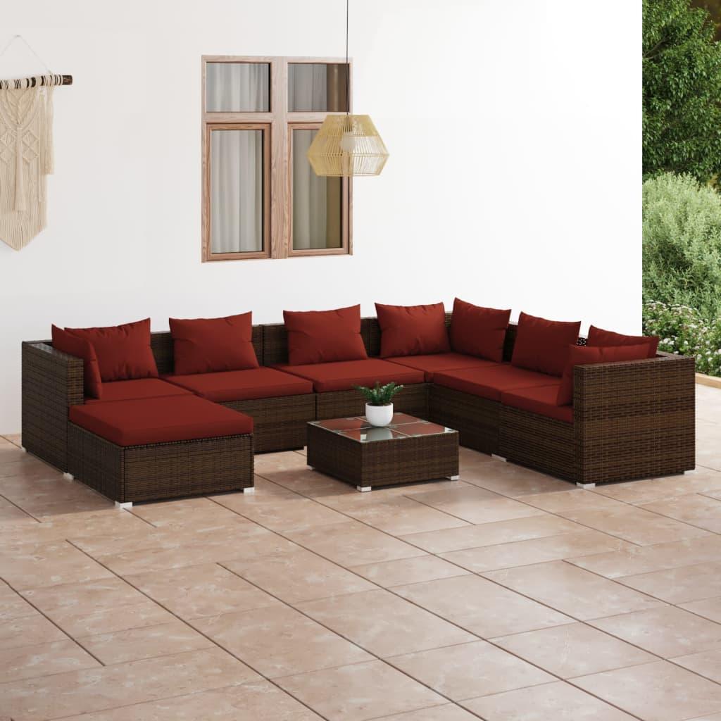 8 Piece Patio Lounge Set with Cushions Poly Rattan Brown at Set Shop and Smile