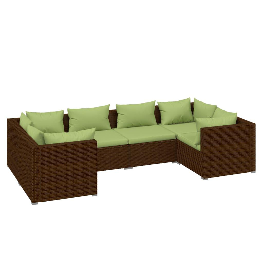 6 Piece Patio Lounge Set with Cushions Poly Rattan Brown at Set Shop and Smile