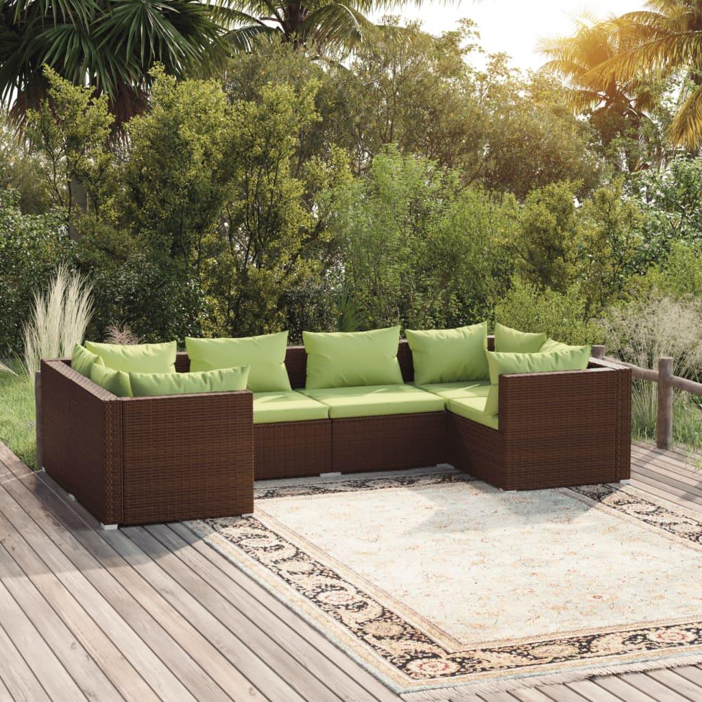 6 Piece Patio Lounge Set with Cushions Poly Rattan Brown at Set Shop and Smile