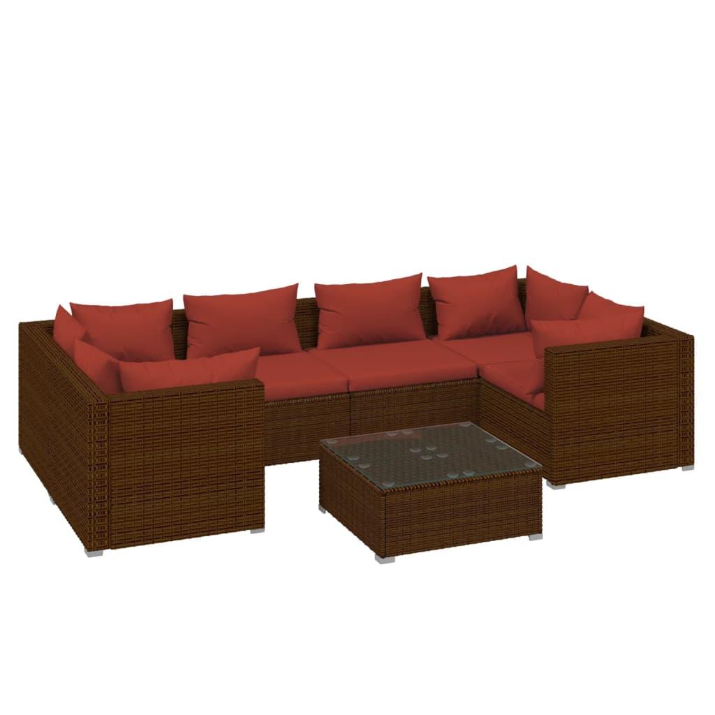 7 Piece Patio Lounge Set with Cushions Poly Rattan Brown at Set Shop and Smile
