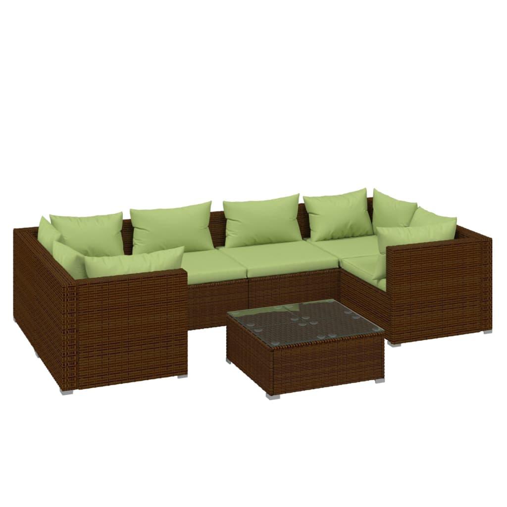 7 Piece Patio Lounge Set with Cushions Poly Rattan Brown at Set Shop and Smile