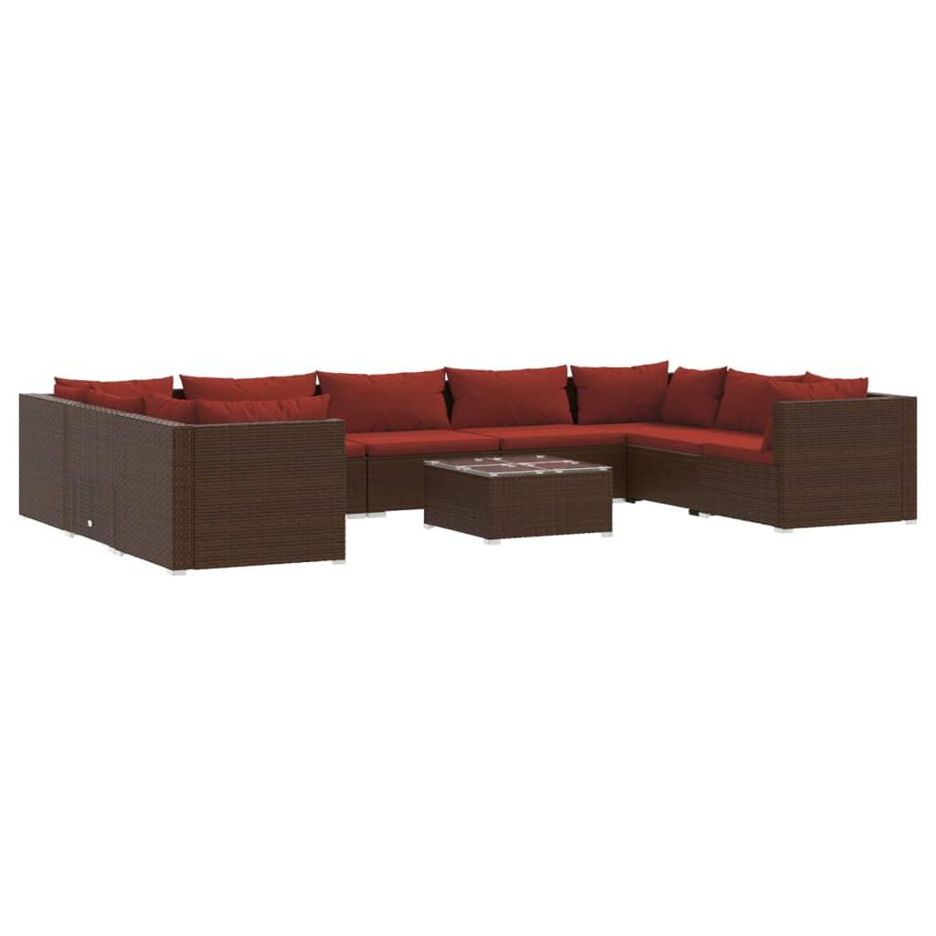 10 Piece Patio Lounge Set with Cushions Poly Rattan Brown at Set Shop and Smile