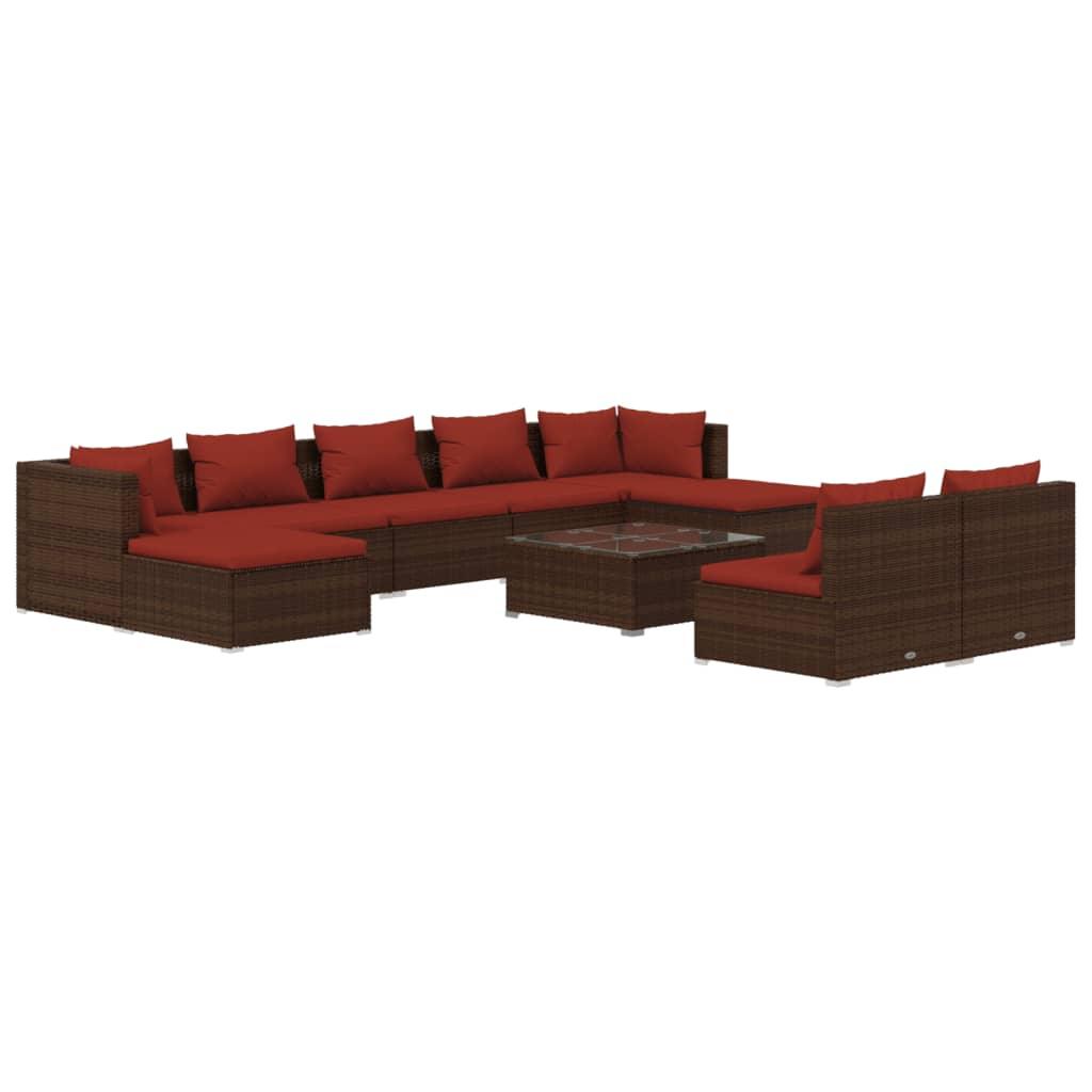 10 Piece Patio Lounge Set with Cushions Brown Poly Rattan at Set Shop and Smile
