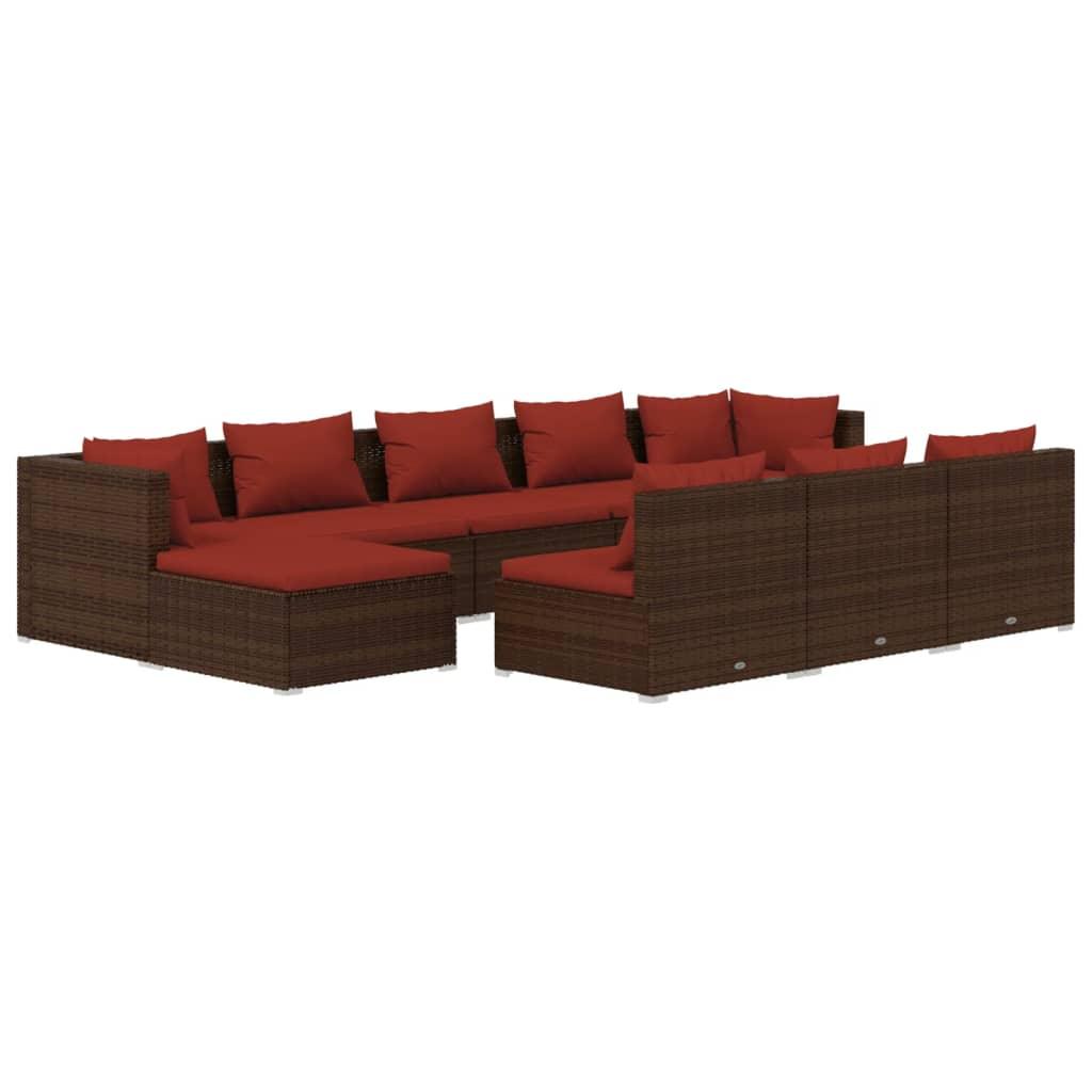 10 Piece Patio Lounge Set with Cushions Brown Poly Rattan at Set Shop and Smile
