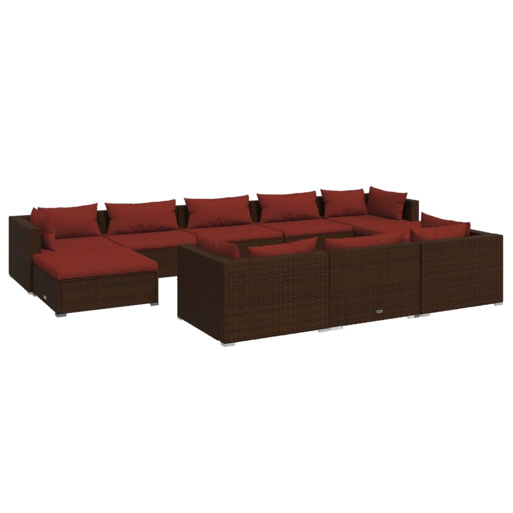 10 Piece Patio Lounge Set with Cushions Brown Poly Rattan at Set Shop and Smile