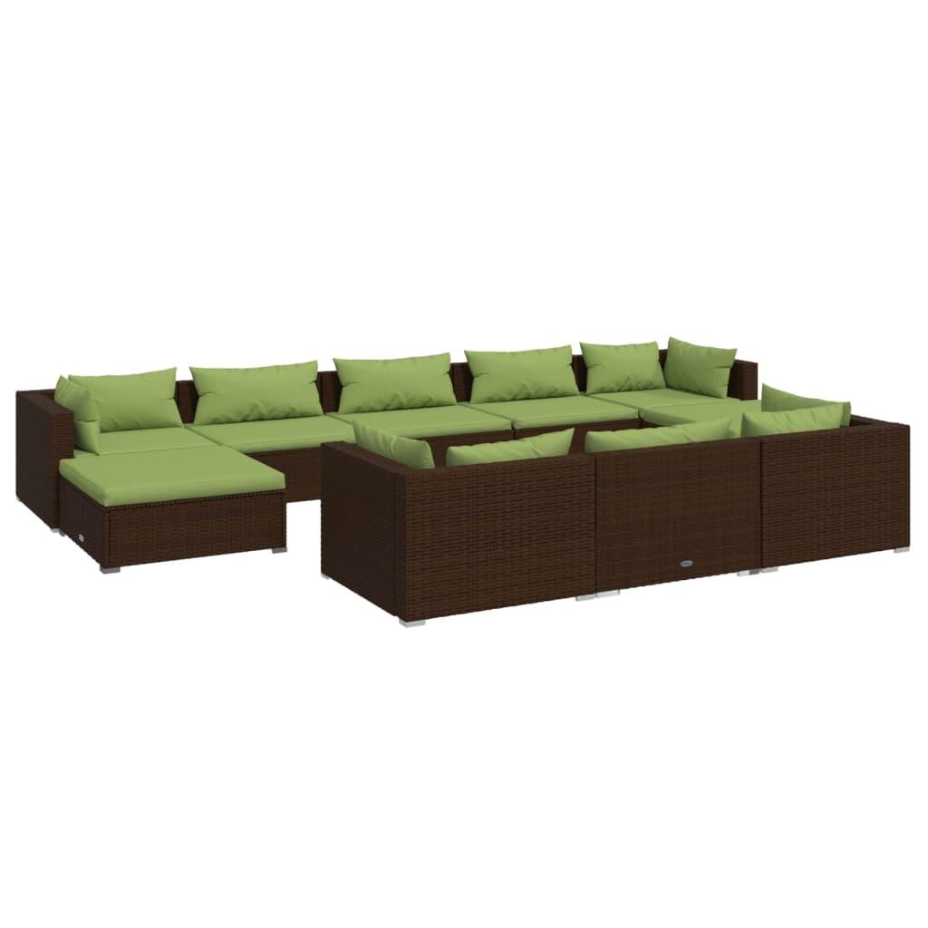 10 Piece Patio Lounge Set with Cushions Brown Poly Rattan at Set Shop and Smile