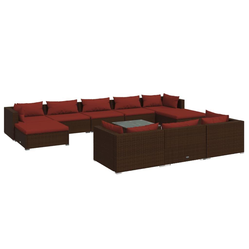 11 Piece Patio Lounge Set with Cushions Brown Poly Rattan at Set Shop and Smile
