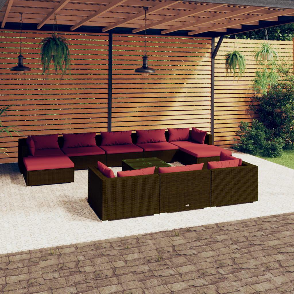 11 Piece Patio Lounge Set with Cushions Brown Poly Rattan at Set Shop and Smile