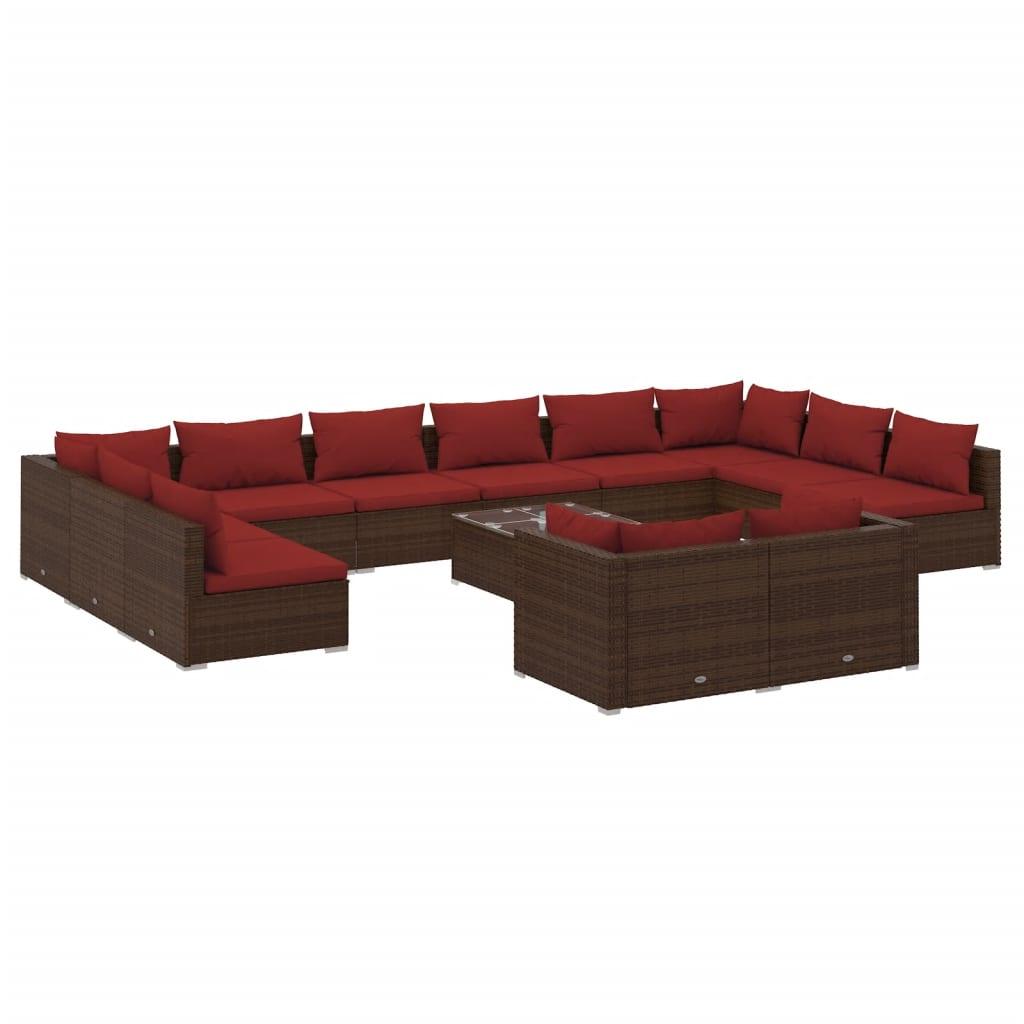13 Piece Patio Lounge Set with Cushions Brown Poly Rattan at Set Shop and Smile