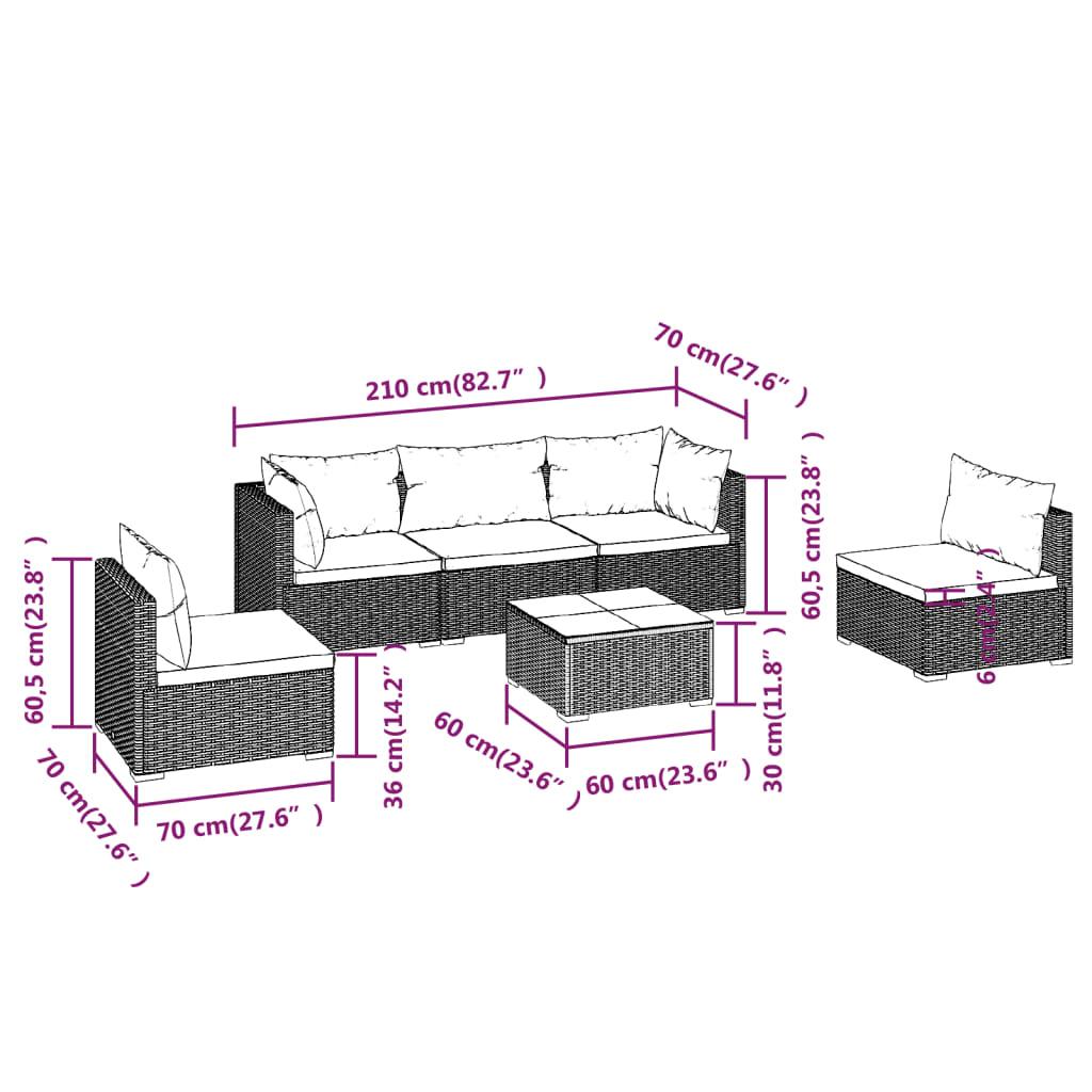 6 Piece Patio Lounge Set with Cushions Poly Rattan Brown at Set Shop and Smile