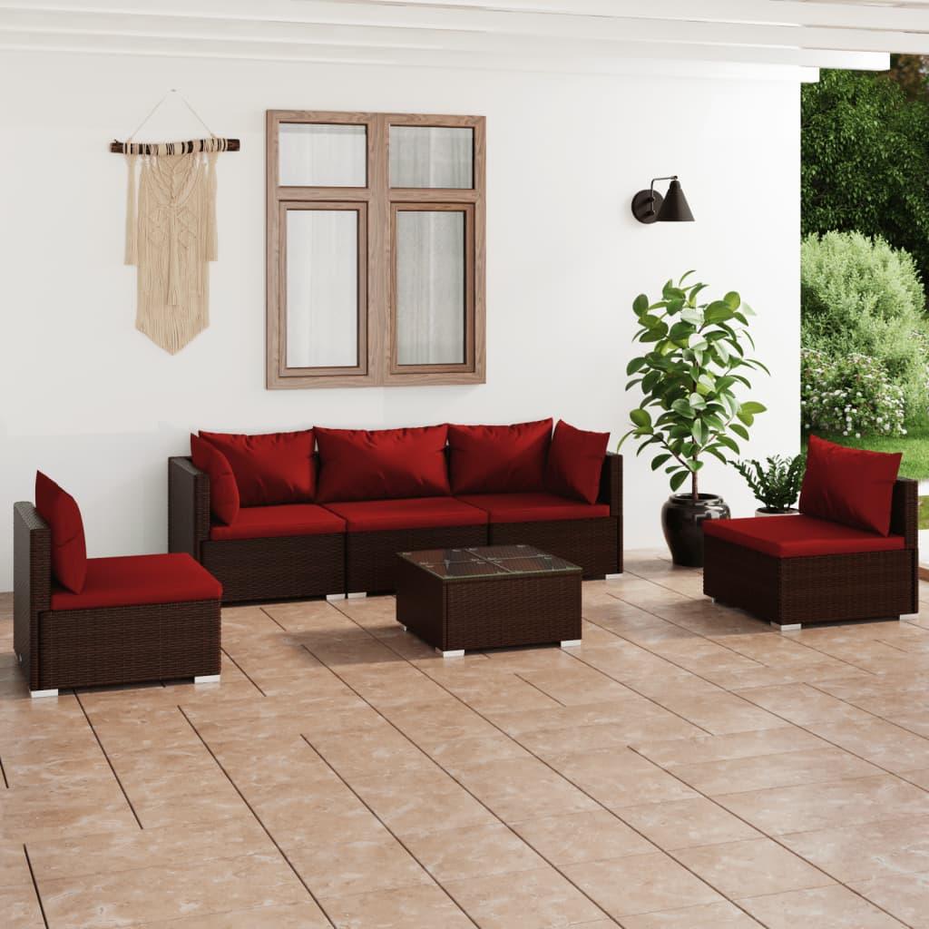 6 Piece Patio Lounge Set with Cushions Poly Rattan Brown at Set Shop and Smile