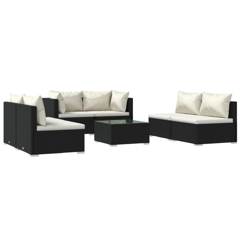 7 Piece Garden Lounge Set with Cushions Poly Rattan Black at Set Shop and Smile