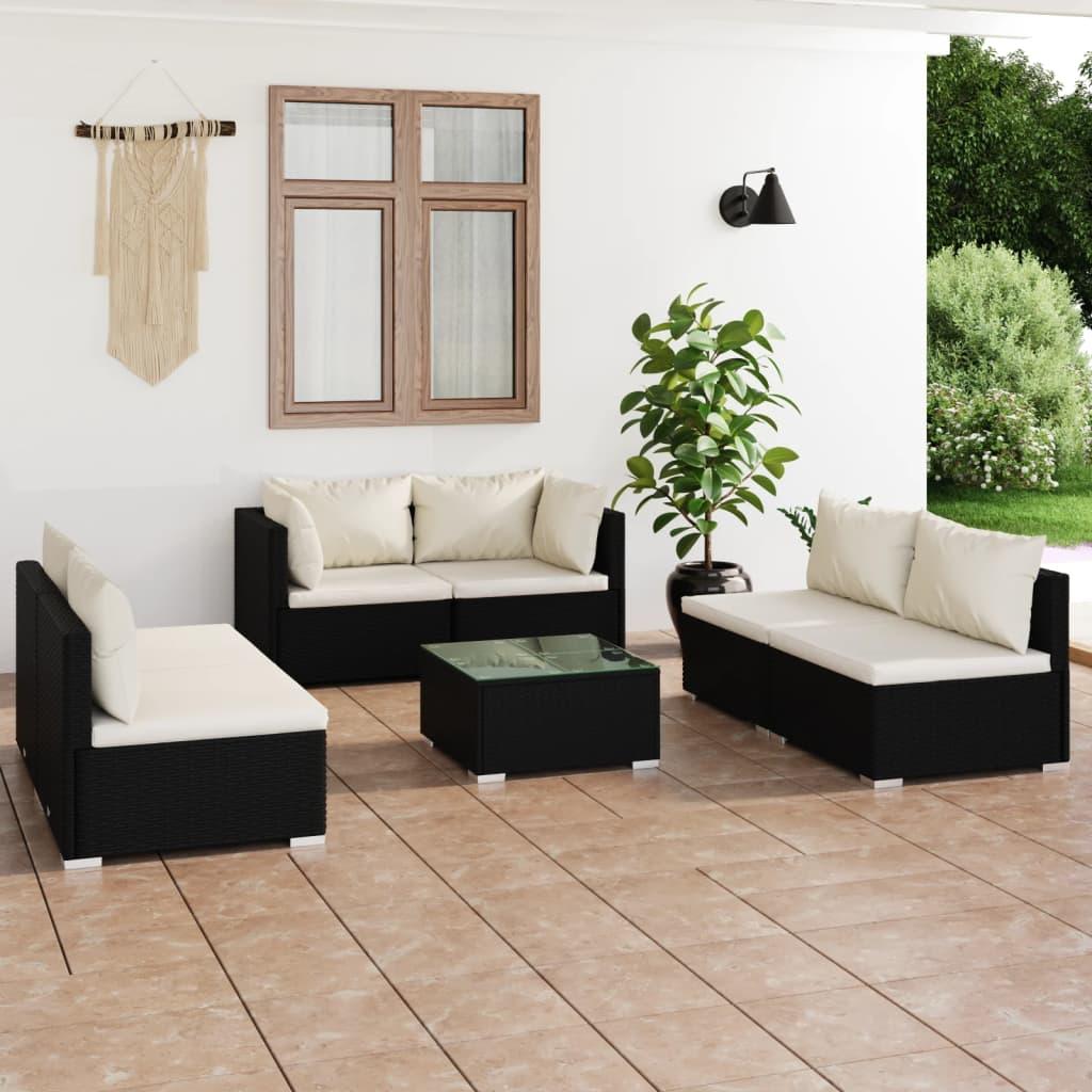 7 Piece Garden Lounge Set with Cushions Poly Rattan Black at Set Shop and Smile