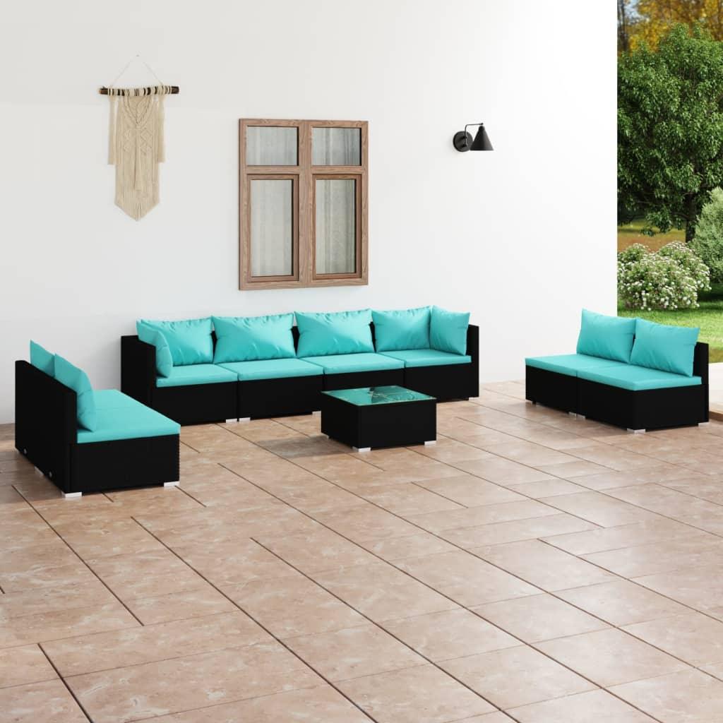 9 Piece Patio Lounge Set with Cushions Poly Rattan Black at Set Shop and Smile