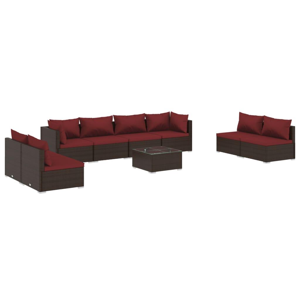 9 Piece Patio Lounge Set with Cushions Poly Rattan Brown at Set Shop and Smile