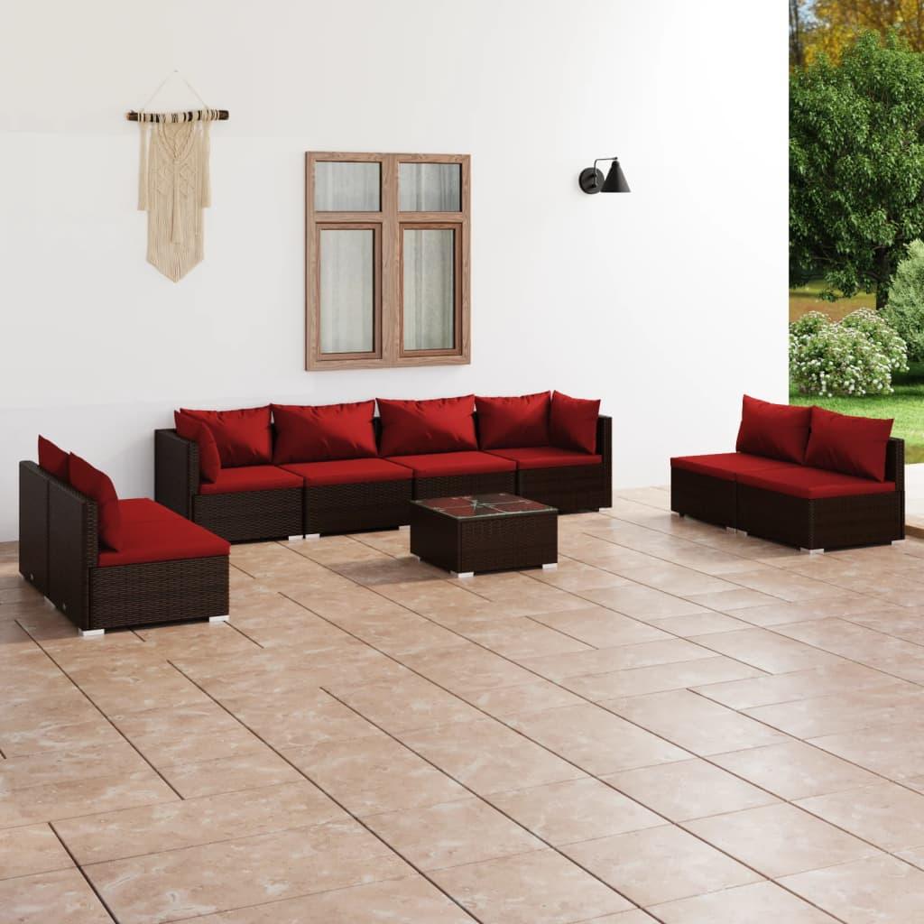 9 Piece Patio Lounge Set with Cushions Poly Rattan Brown at Set Shop and Smile
