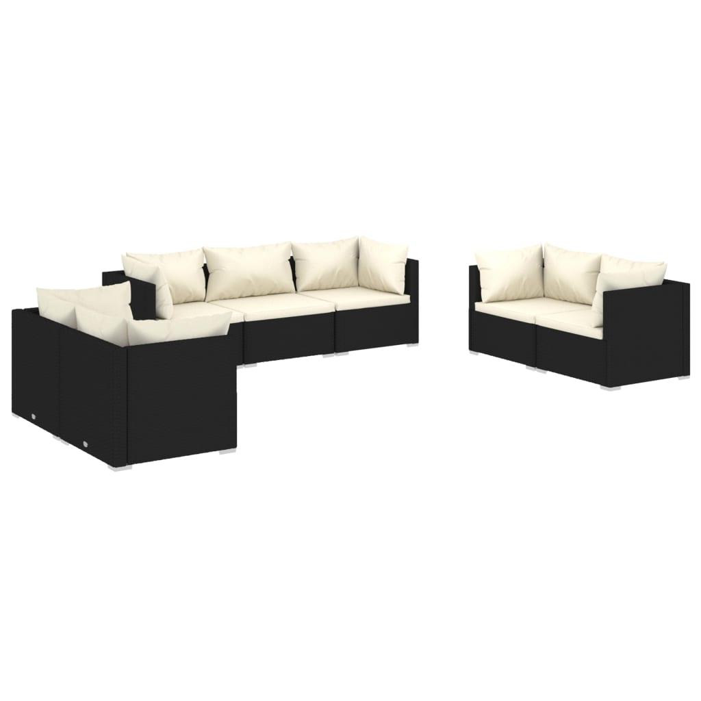7 Piece Patio Lounge Set with Cushions Poly Rattan Black at Set Shop and Smile