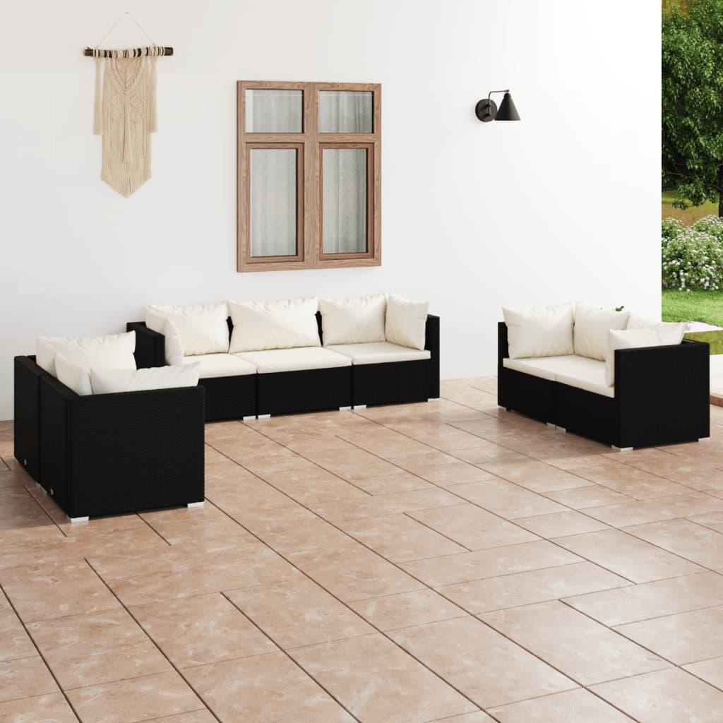 7 Piece Patio Lounge Set with Cushions Poly Rattan Black at Set Shop and Smile