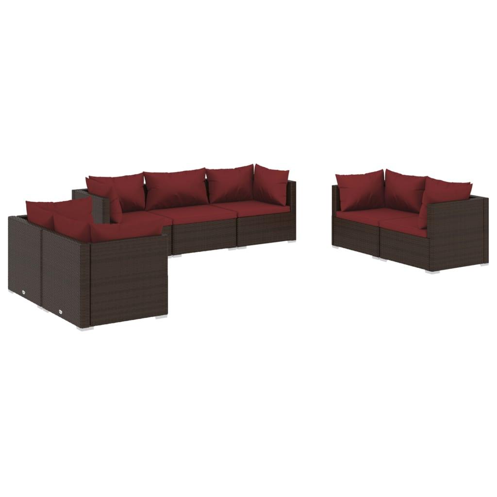 7 Piece Patio Lounge Set with Cushions Poly Rattan Brown at Set Shop and Smile