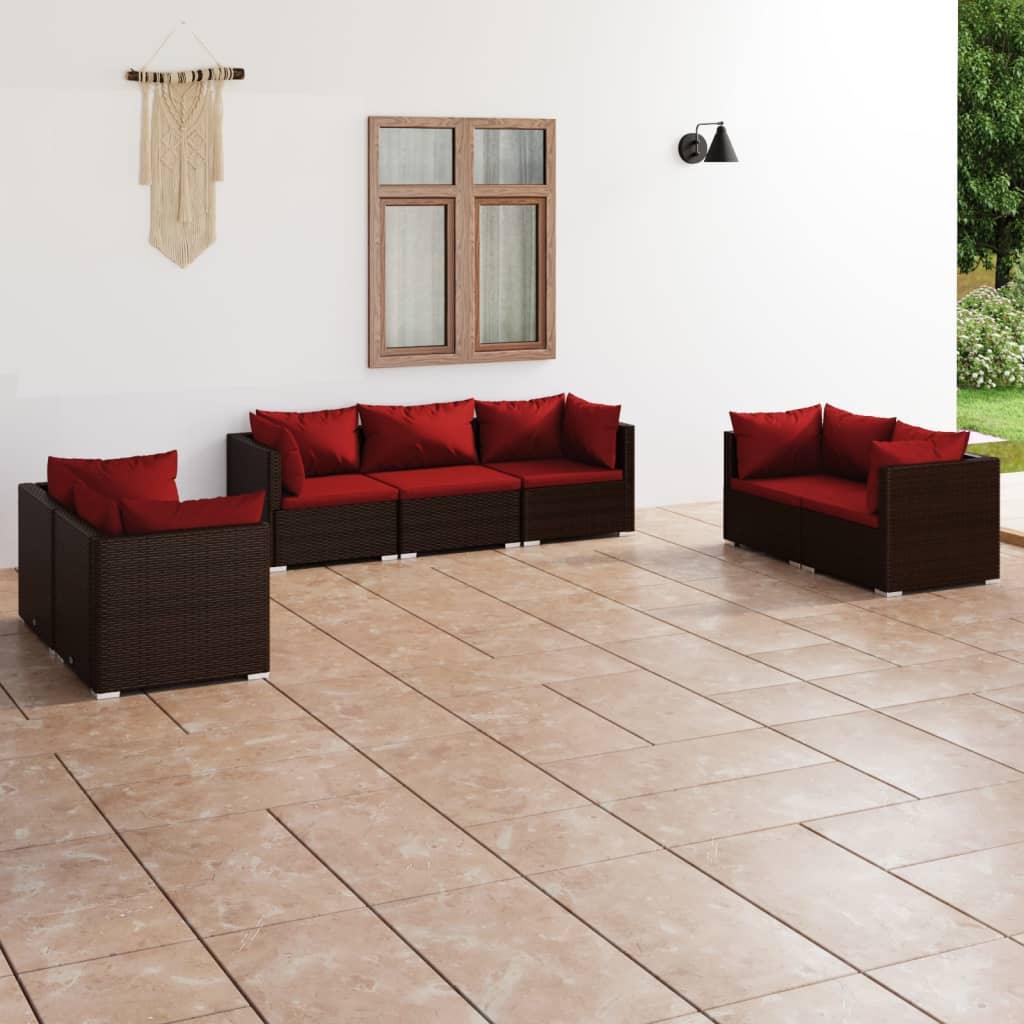 7 Piece Patio Lounge Set with Cushions Poly Rattan Brown at Set Shop and Smile