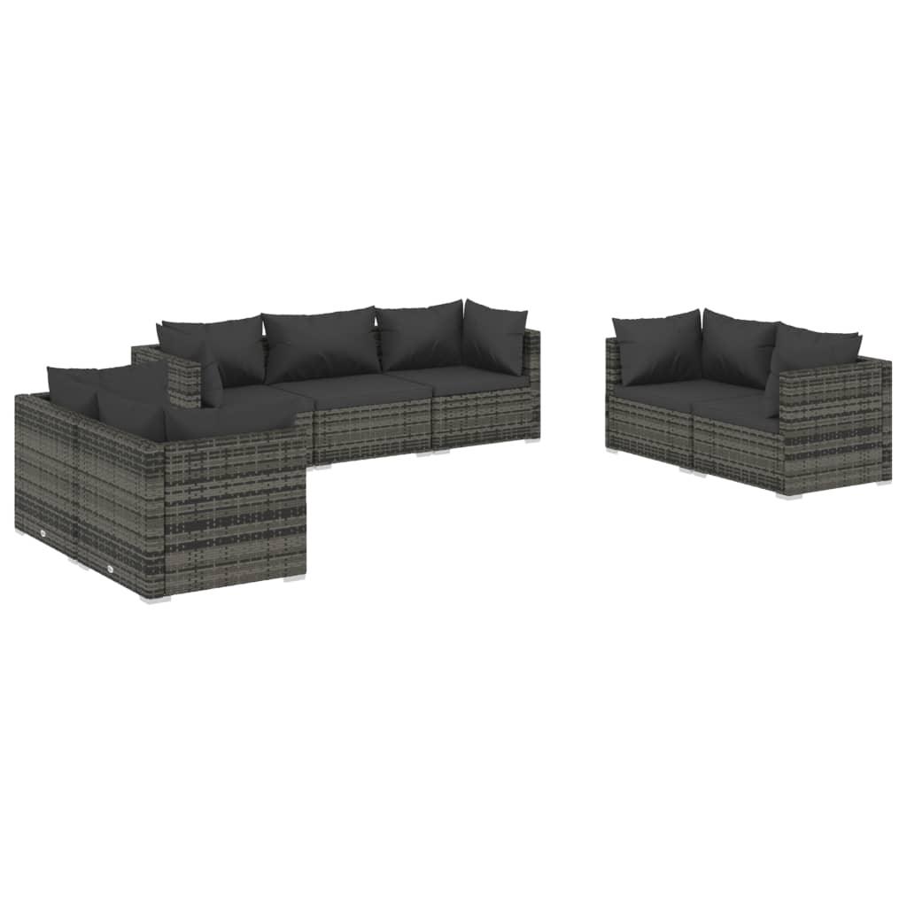 7 Piece Patio Lounge Set with Cushions Poly Rattan Gray at Set Shop and Smile