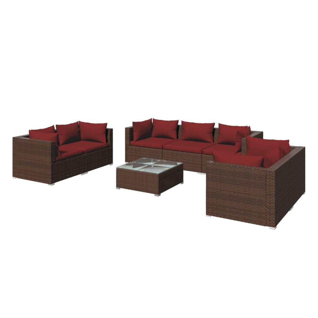 8 Piece Patio Lounge Set with Cushions Poly Rattan Brown at Set Shop and Smile