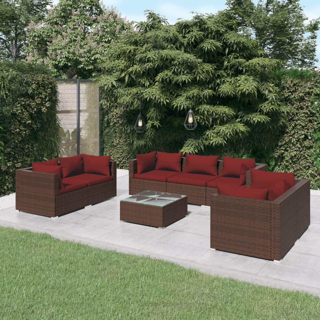 8 Piece Patio Lounge Set with Cushions Poly Rattan Brown at Set Shop and Smile