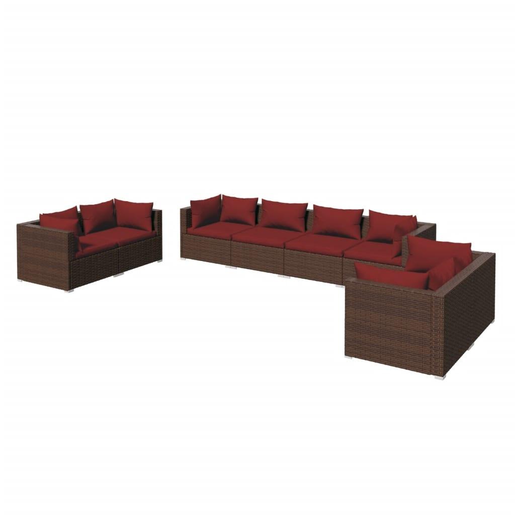 8 Piece Patio Lounge Set with Cushions Poly Rattan Brown at Set Shop and Smile
