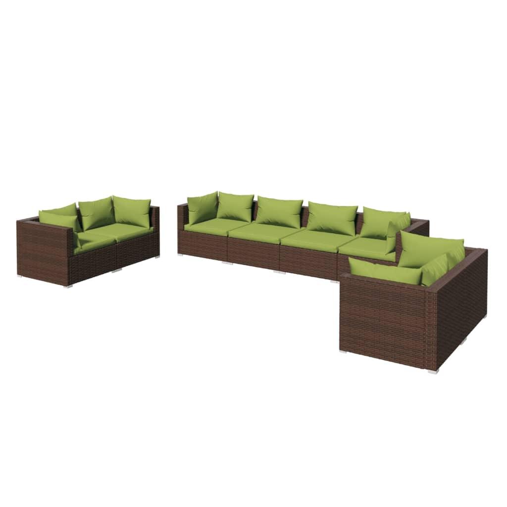 8 Piece Patio Lounge Set with Cushions Poly Rattan Brown at Set Shop and Smile
