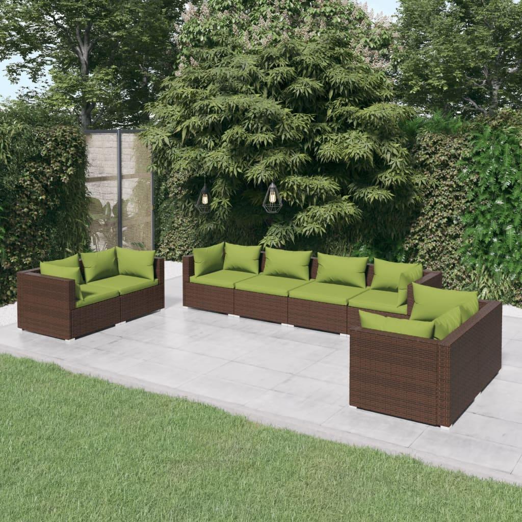 8 Piece Patio Lounge Set with Cushions Poly Rattan Brown at Set Shop and Smile