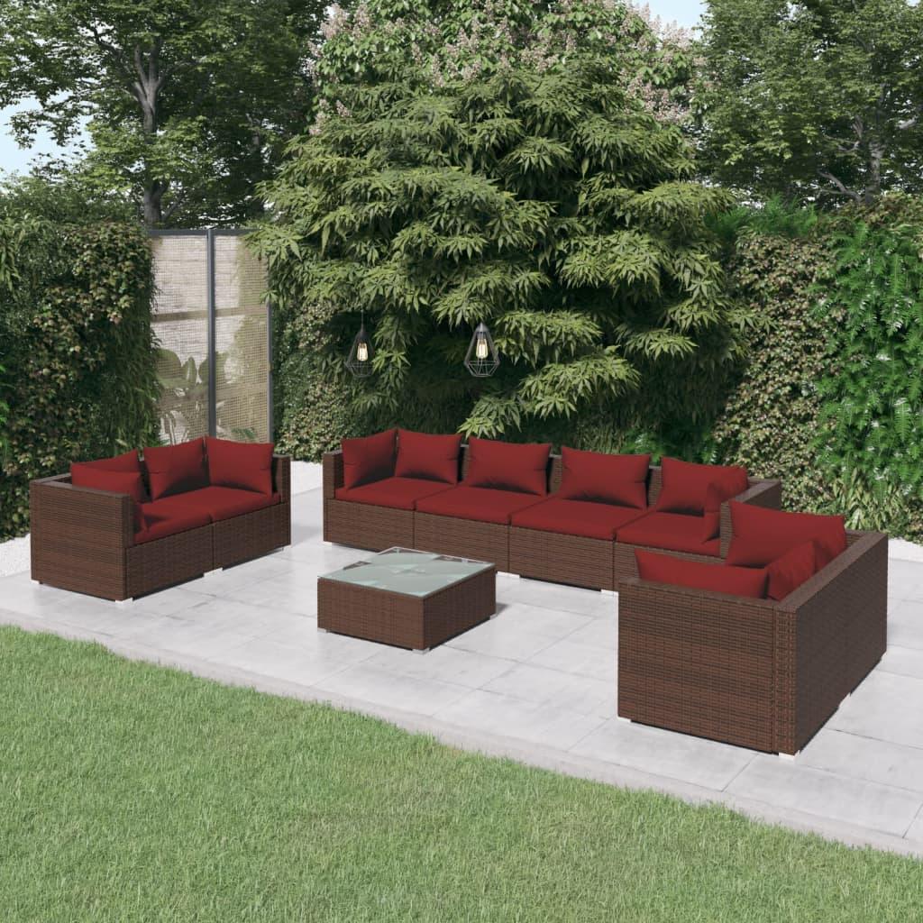 9 Piece Patio Lounge Set with Cushions Poly Rattan Brown at Set Shop and Smile