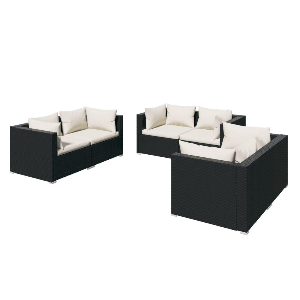 6 Piece Patio Lounge Set with Cushions Poly Rattan Black at Set Shop and Smile