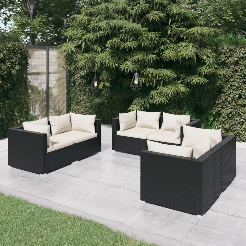 6 Piece Patio Lounge Set with Cushions Poly Rattan Black at Set Shop and Smile
