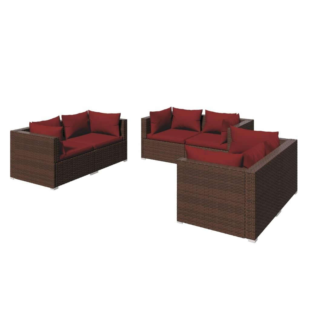 6 Piece Patio Lounge Set with Cushions Poly Rattan Brown at Set Shop and Smile