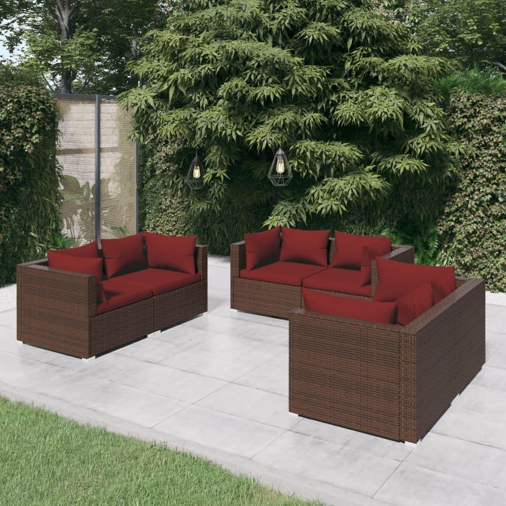 6 Piece Patio Lounge Set with Cushions Poly Rattan Brown at Set Shop and Smile