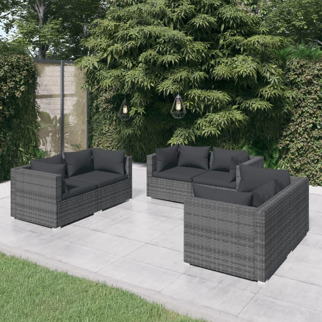 6 Piece Patio Lounge Set with Cushions Poly Rattan Gray at Set Shop and Smile