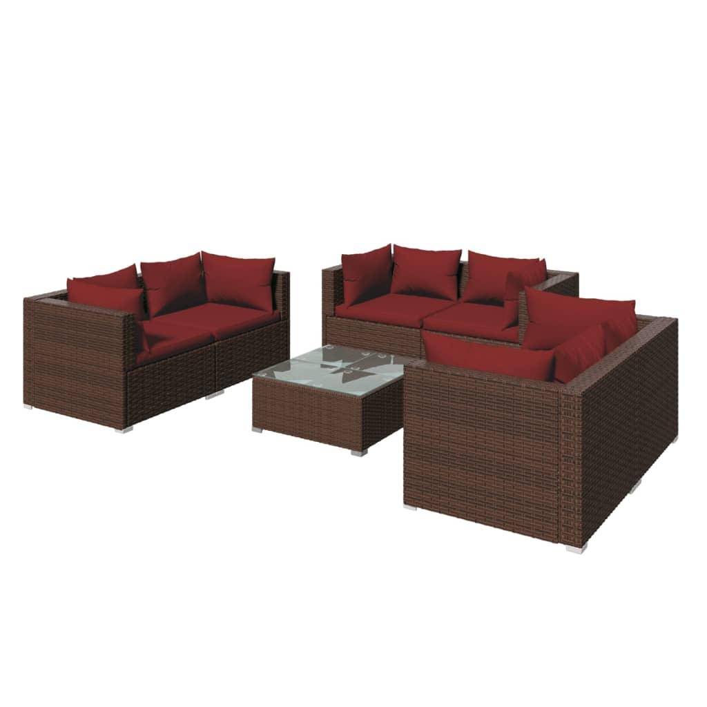 7 Piece Patio Lounge Set with Cushions Poly Rattan Brown at Set Shop and Smile