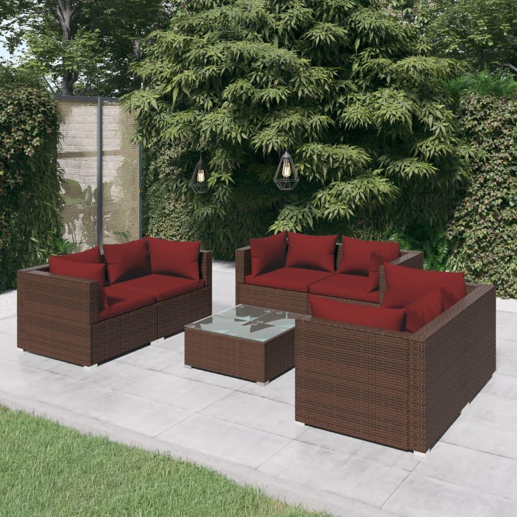 7 Piece Patio Lounge Set with Cushions Poly Rattan Brown at Set Shop and Smile
