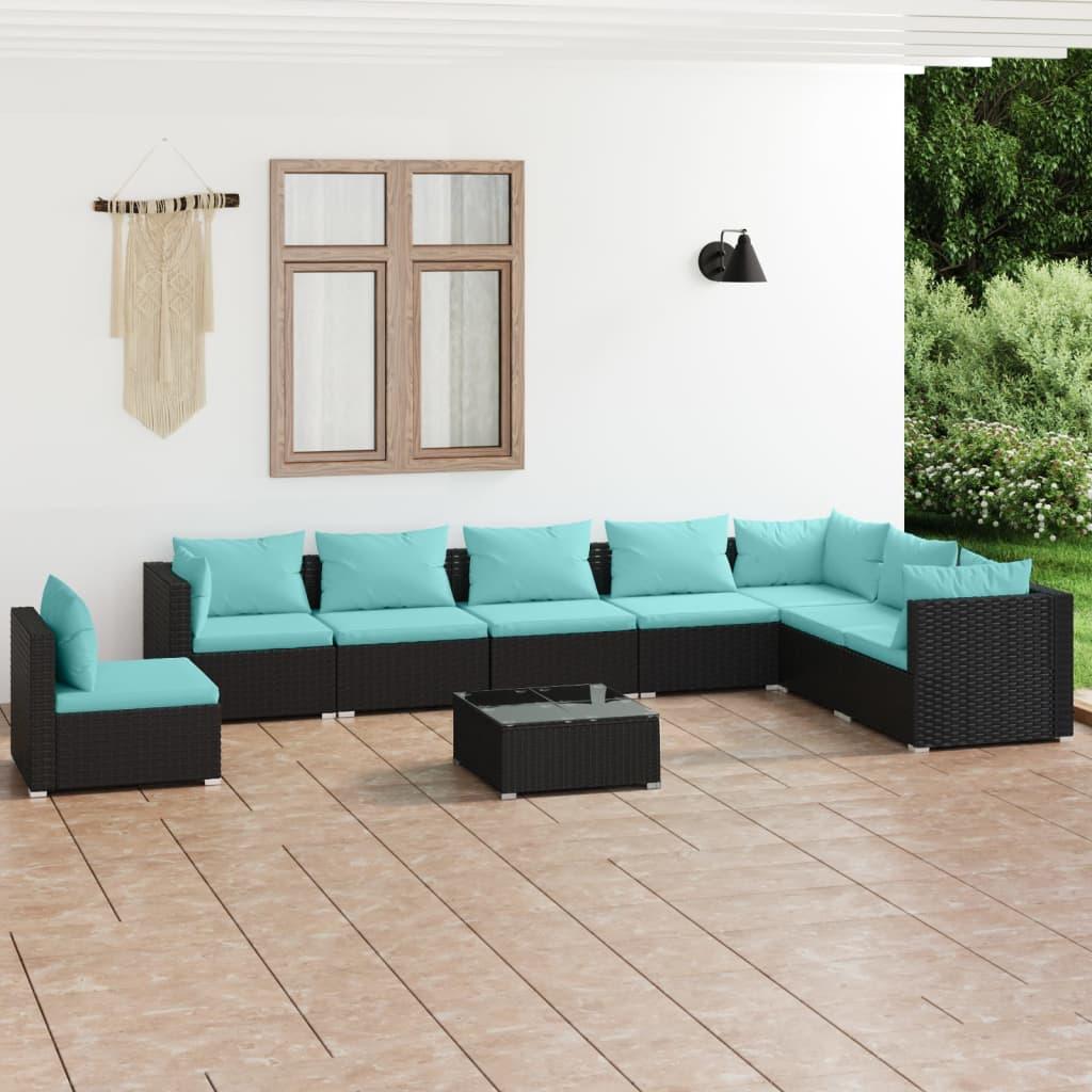 9 Piece Patio Lounge Set with Cushions Poly Rattan Black at Set Shop and Smile