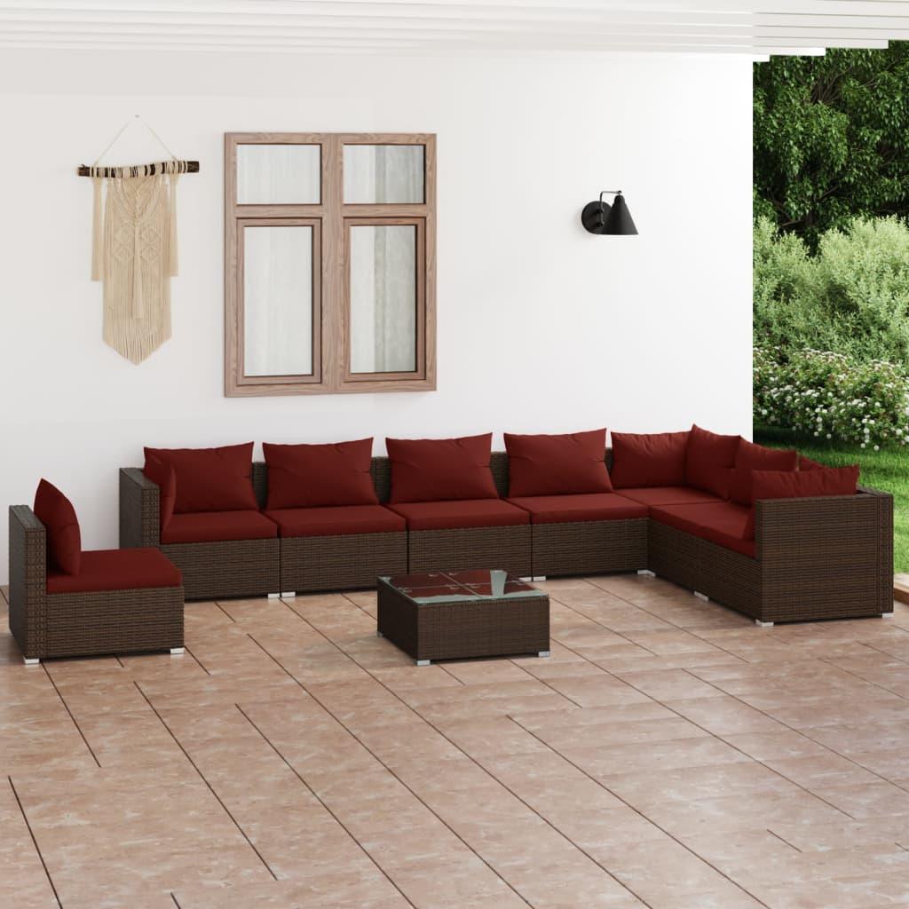 9 Piece Patio Lounge Set with Cushions Poly Rattan Brown at Set Shop and Smile