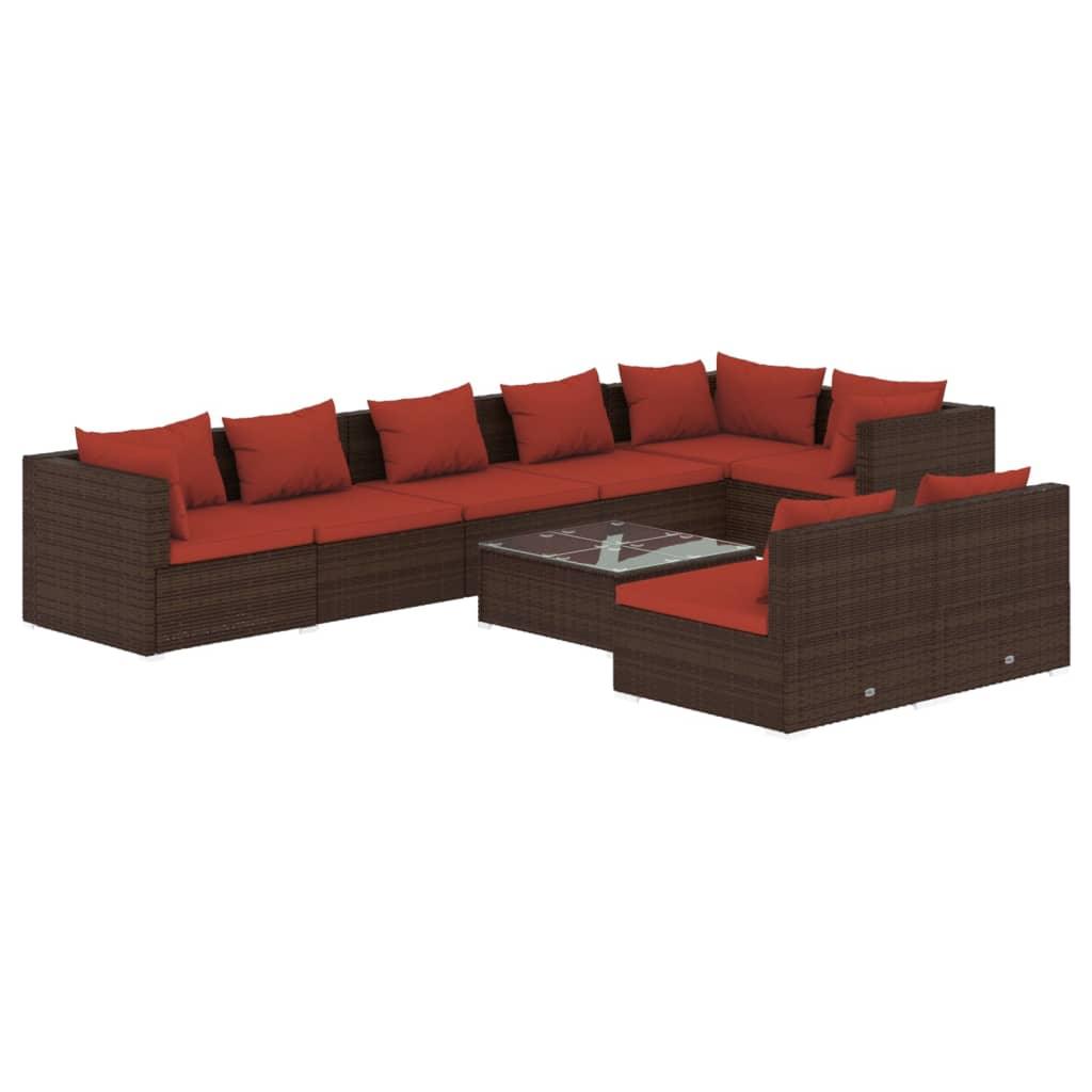 9 Piece Patio Lounge Set with Cushions Brown Poly Rattan at Set Shop and Smile
