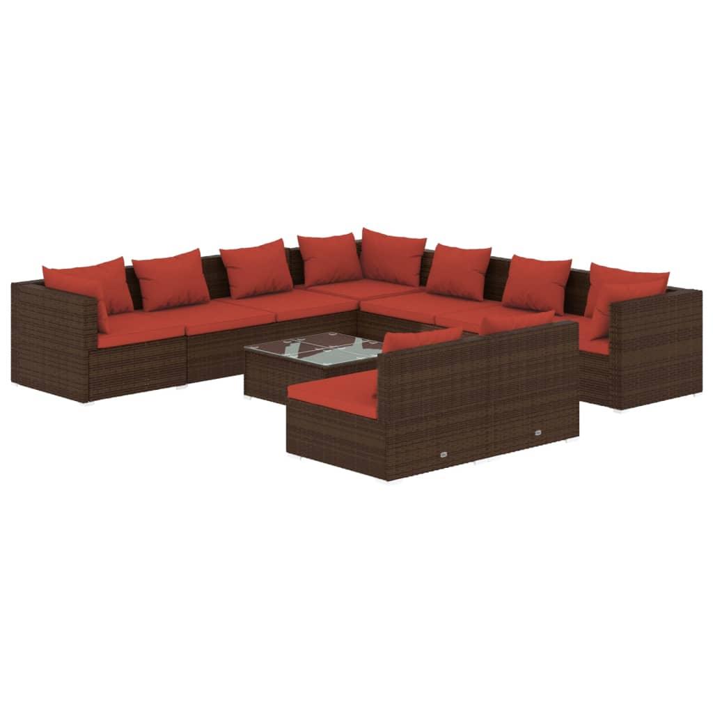 10 Piece Patio Lounge Set with Cushions Brown Poly Rattan at Set Shop and Smile