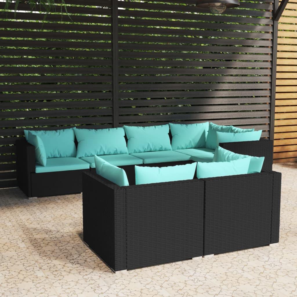 7 Piece Patio Lounge Set with Cushions Black Poly Rattan at Set Shop and Smile