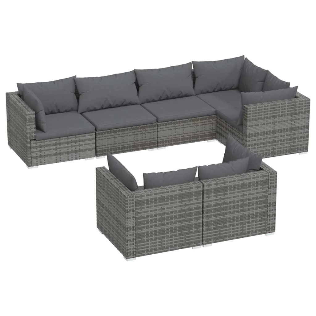 7 Piece Patio Lounge Set with Cushions Gray Poly Rattan at Set Shop and Smile