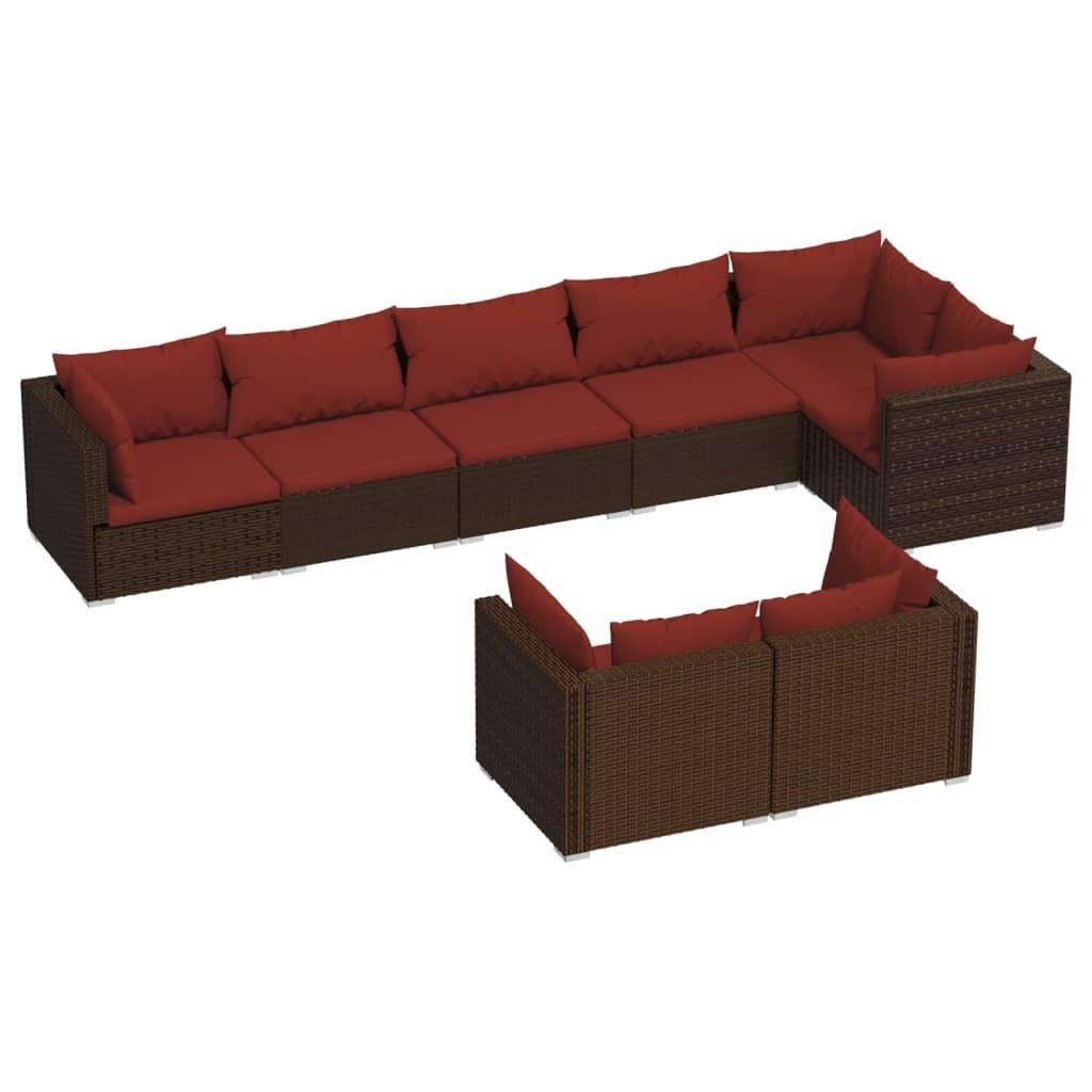 8 Piece Patio Lounge Set with Cushions Brown Poly Rattan at Set Shop and Smile