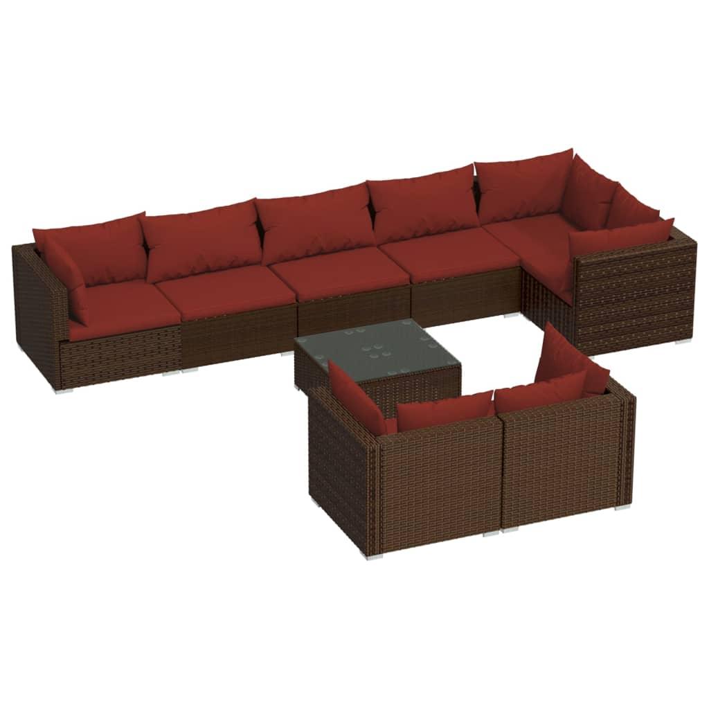 9 Piece Patio Lounge Set with Cushions Brown Poly Rattan at Set Shop and Smile