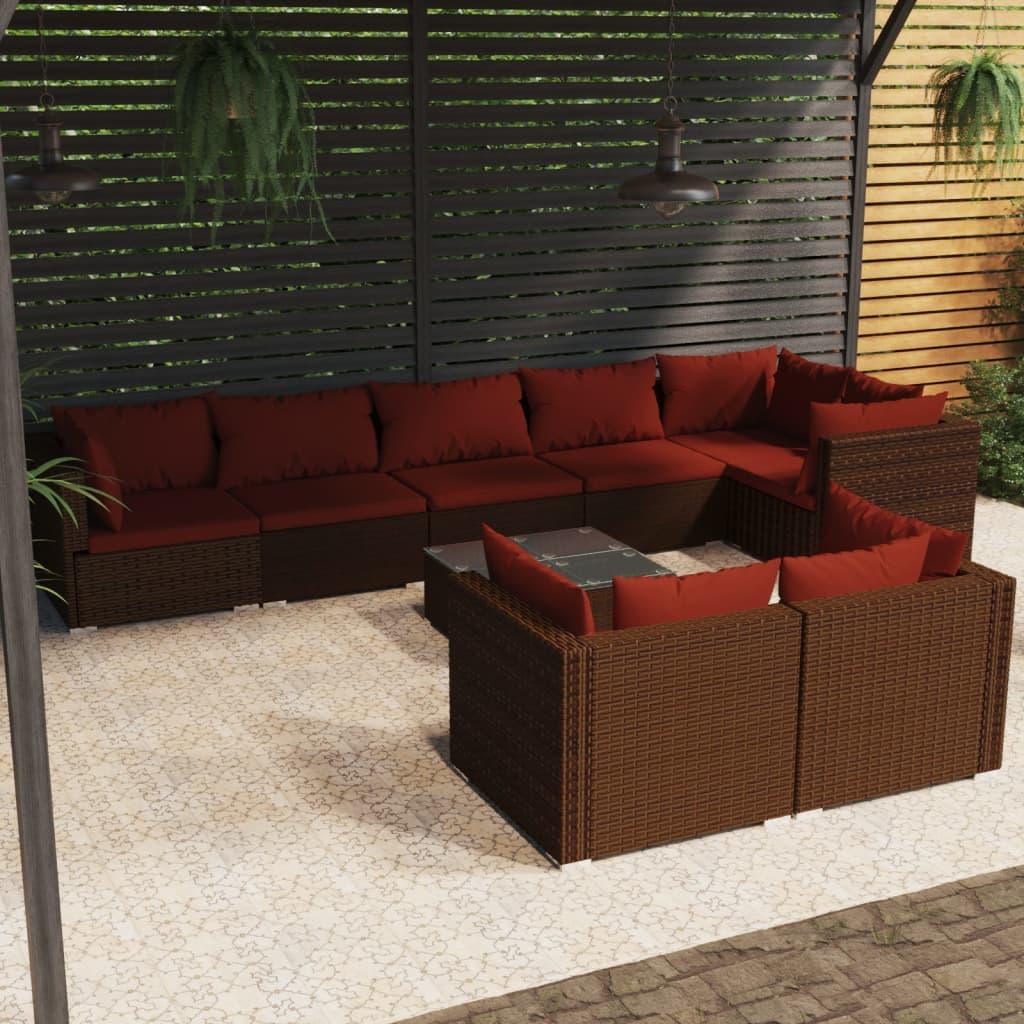 9 Piece Patio Lounge Set with Cushions Brown Poly Rattan at Set Shop and Smile